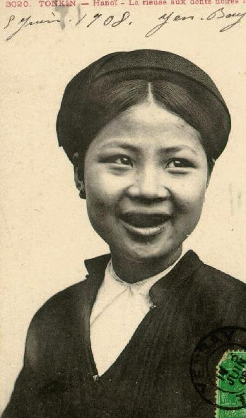 A woman from Tonkin, Vietnam, with black-painted teeth, ca.1908